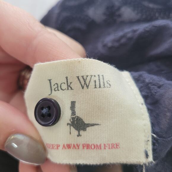 Jack Wills Size 10 Circle Embroidered Navy Short Sleeve Crop Top Keyhole Back - Picture 8 of 9